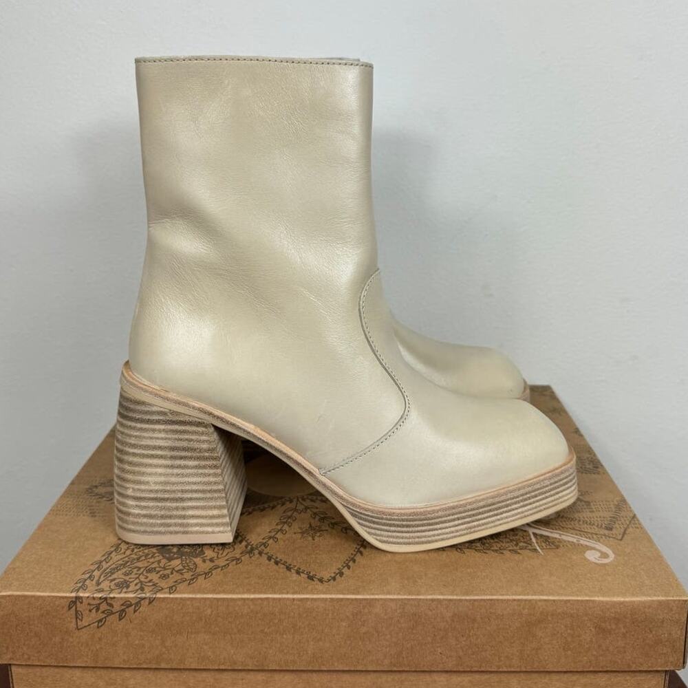 New Free People Ruby Platform Bootie in Bone Leather Women's Size EU 38.5 - Picture 4 of 8